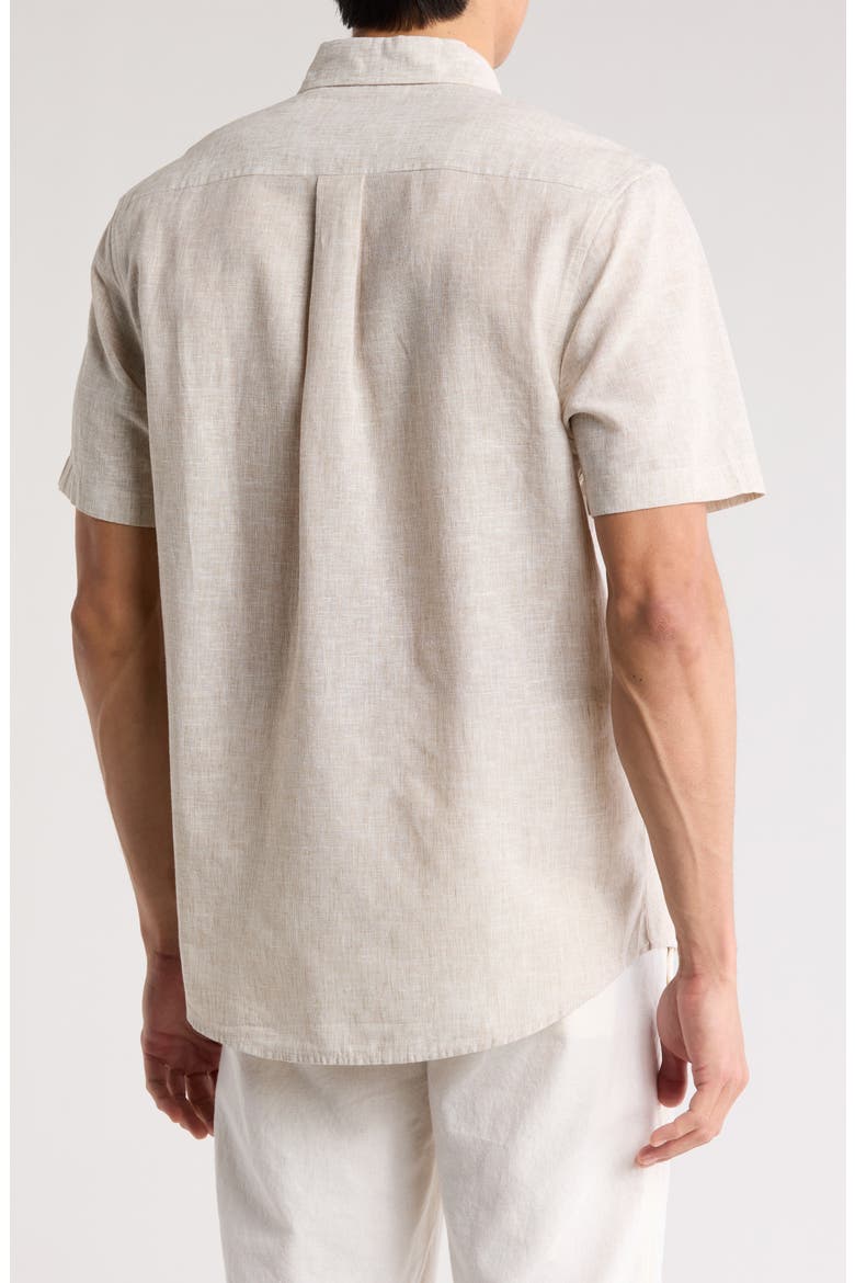 Linen & Cotton Short Sleeve Button-Up Shirt, Alternate, color, TAN BURROW- WHITE EOE