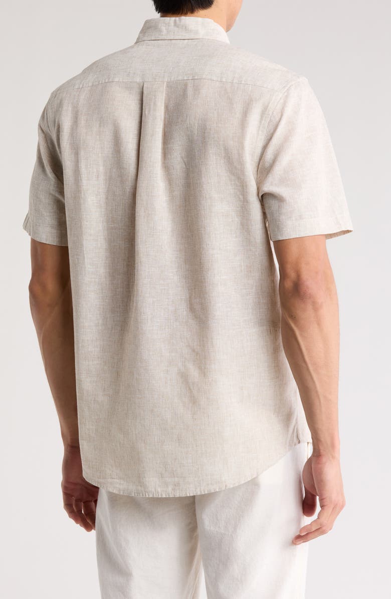14th & Union Linen & Cotton Short Sleeve Button-Up Shirt, Alternate, color, Tan Burrow- White Eoe