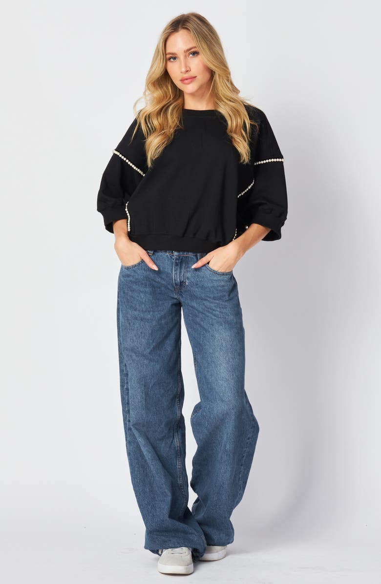 BLUEGREY Pearly Beaded Crop Sweatshirt, Alternate, color, Black