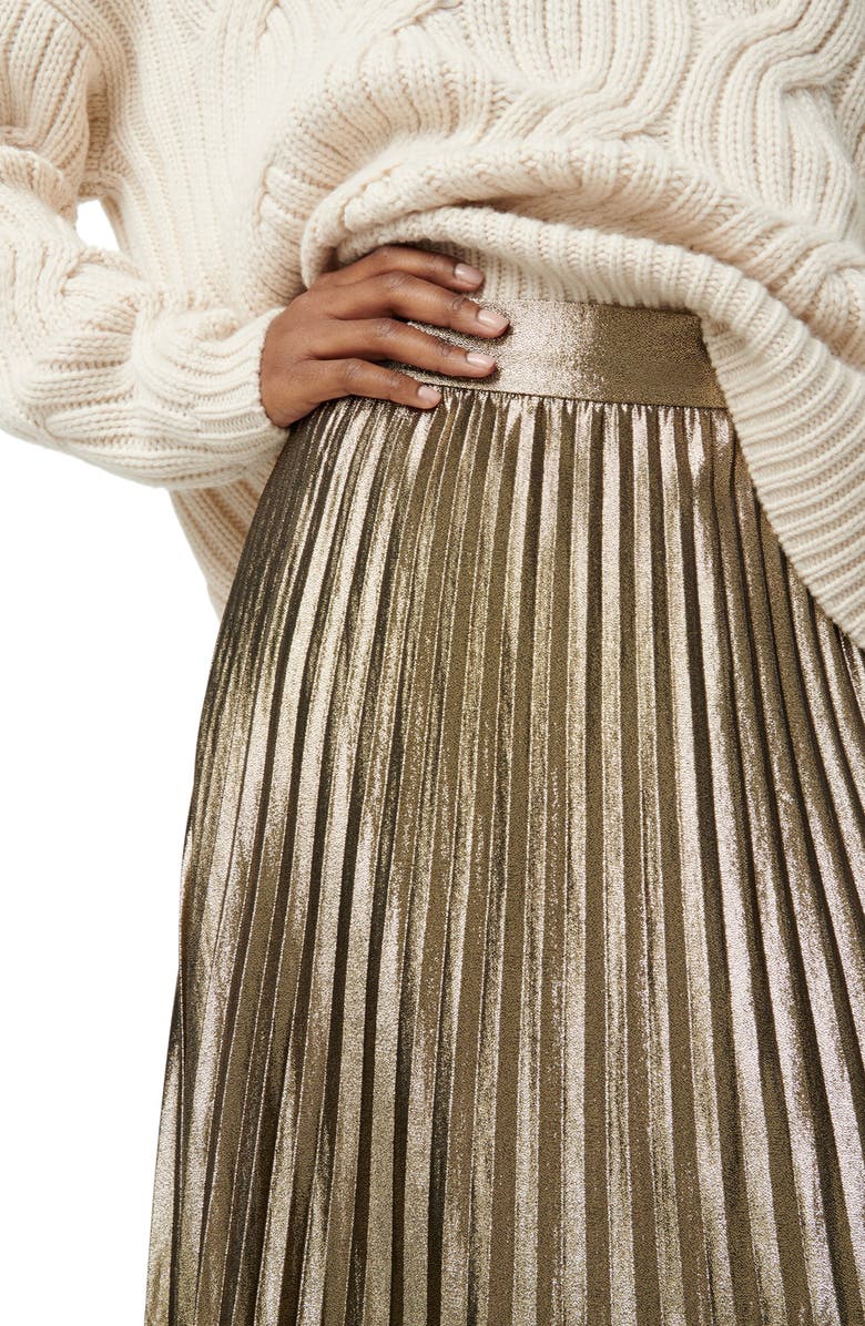 J.Crew Pleated Chiffon Lamé Midi Skirt, Alternate, color,