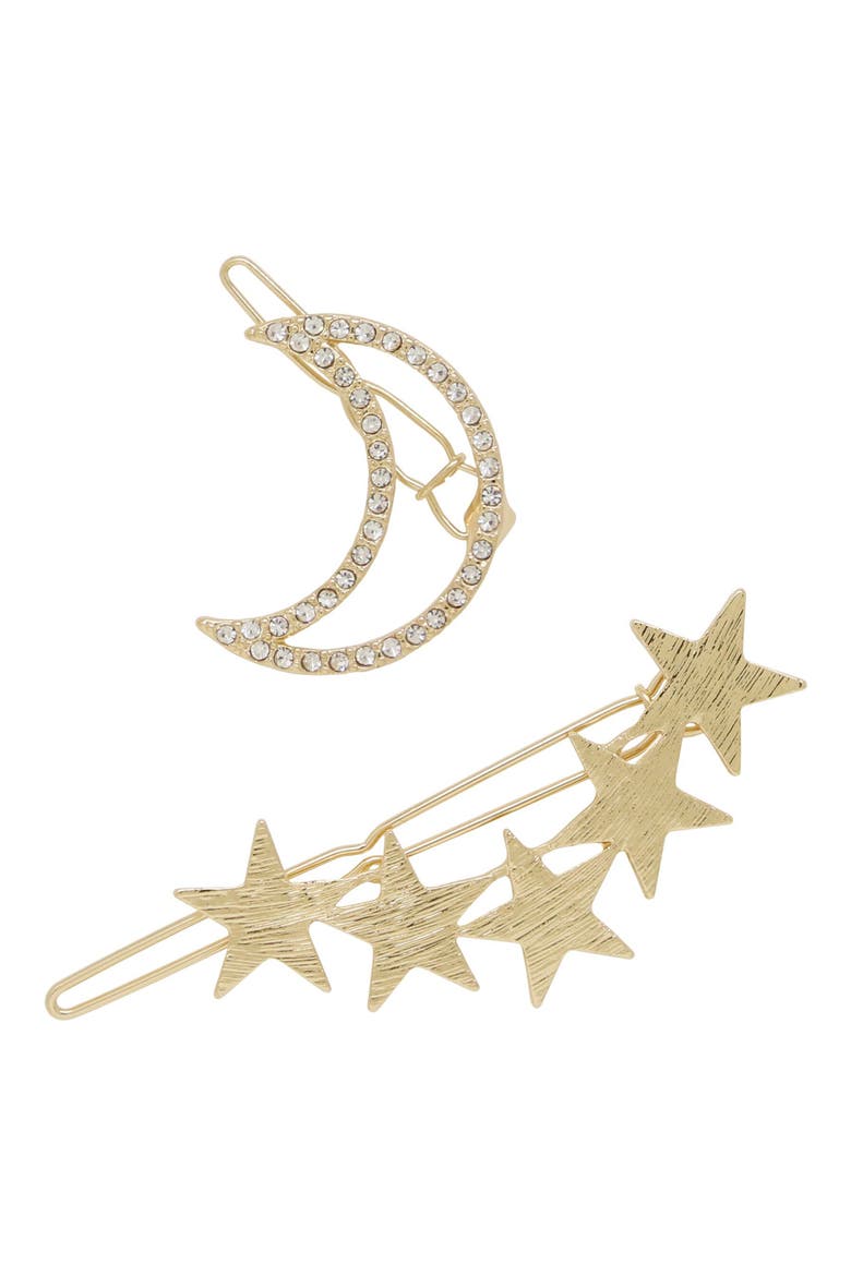 Celestial Set of 2 Barrettes, Main, color, GOLD