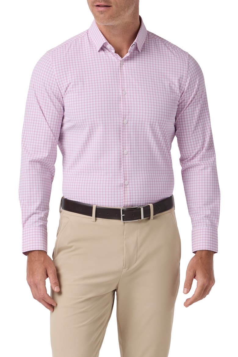 Leeward Trim Fit Plaid Performance Button-Up Shirt, Main, color, THISTLE MORGAN PLAID