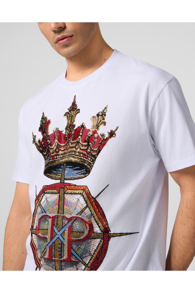 Round Neck T-Shirt Crown Stones Men, Alternate, color, white