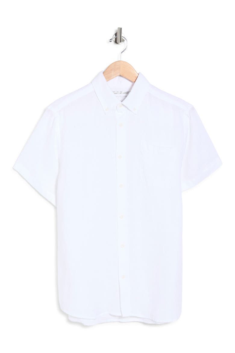 Solid Short Sleeve Linen Button-Down Shirt, Alternate, color, WHITE
