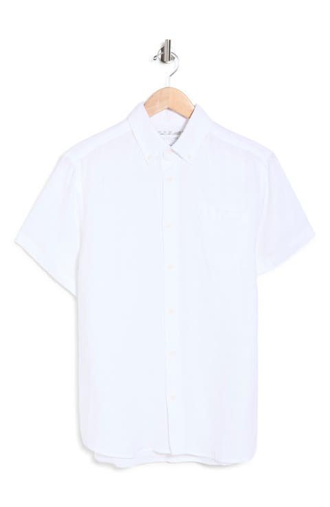 Solid Short Sleeve Linen Button-Down Shirt