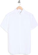 DENIM AND FLOWER Solid Short Sleeve Linen Button-Down Shirt