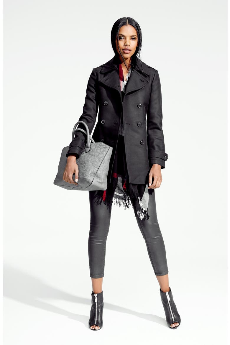 'Needlethorpe' Pleat Back Peacoat, Alternate, color, BLACK