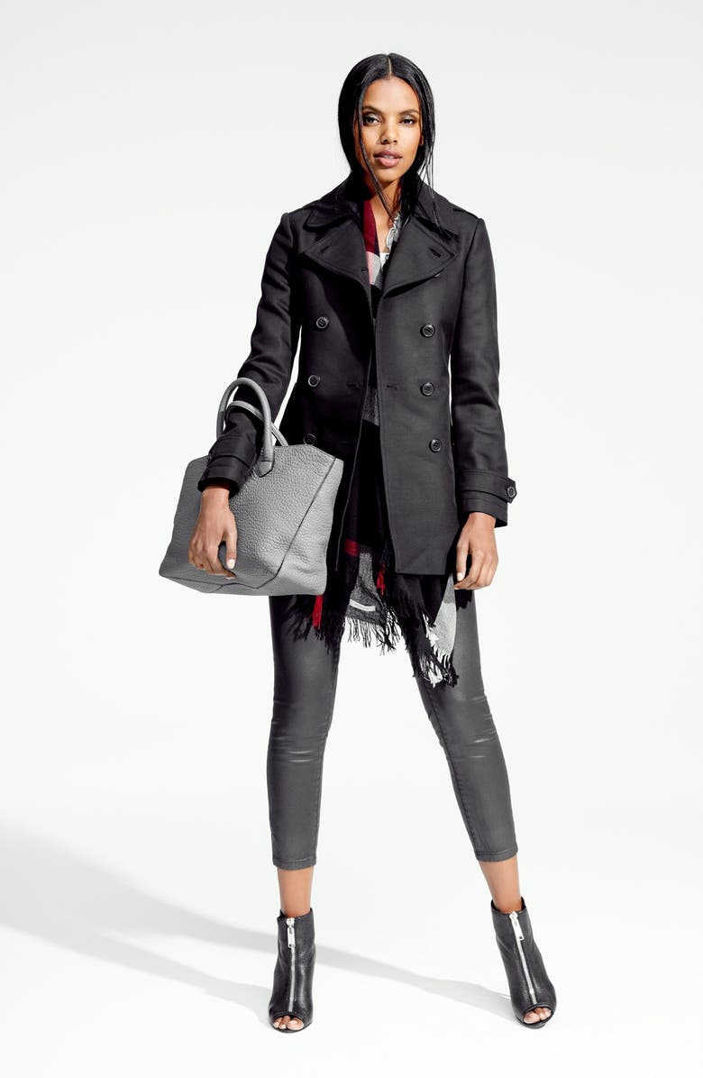 Burberry Brit 'Needlethorpe' Pleat Back Peacoat, Alternate, color,