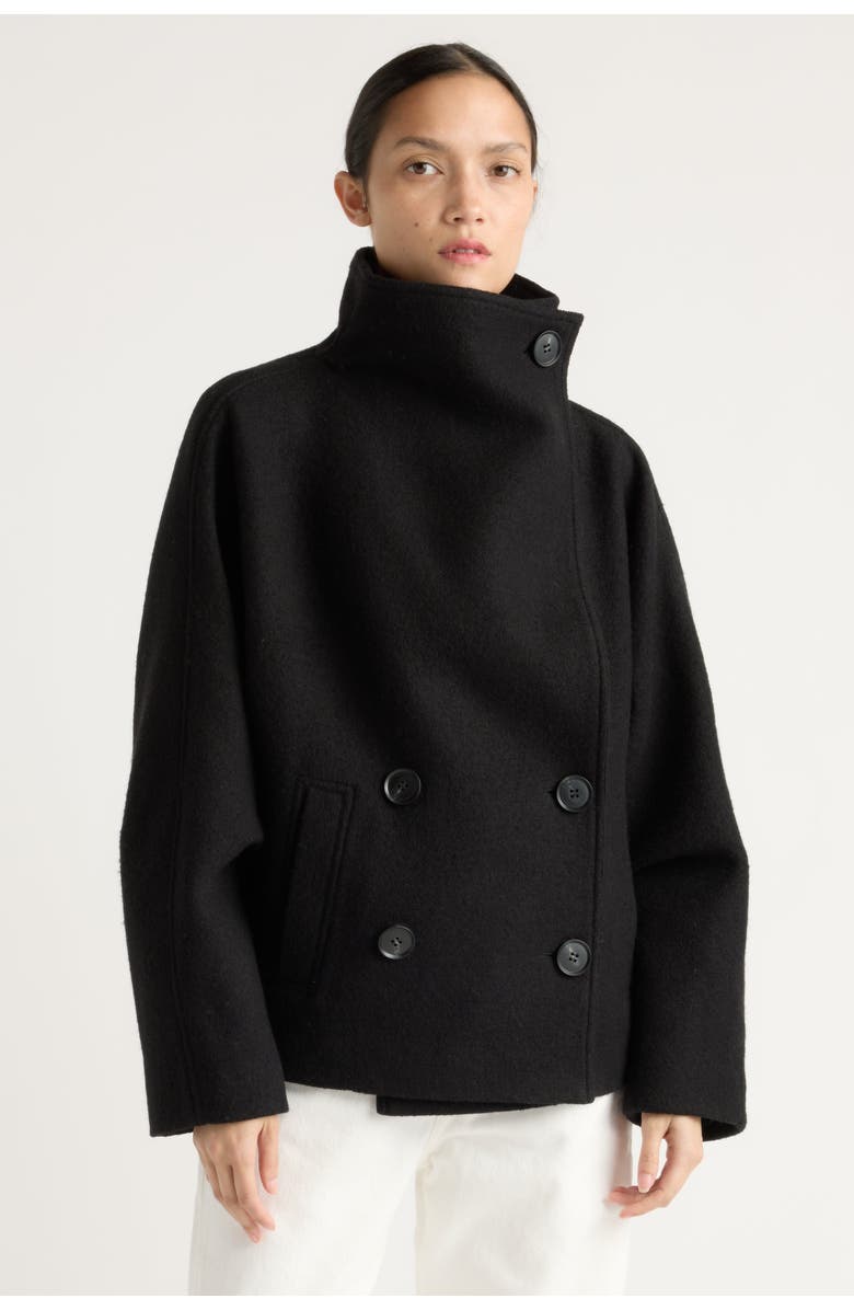 Modern Citizen Vashti Wool-Blend Collared Peacoat, Alternate, color, Black