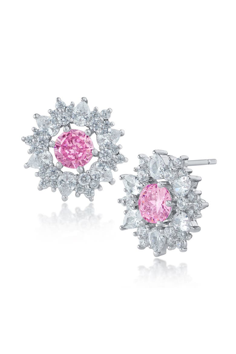 Multicolor Cubic Zirconia Button Halo Stud Earrings, Main, color, PINK/CLEAR SILVER