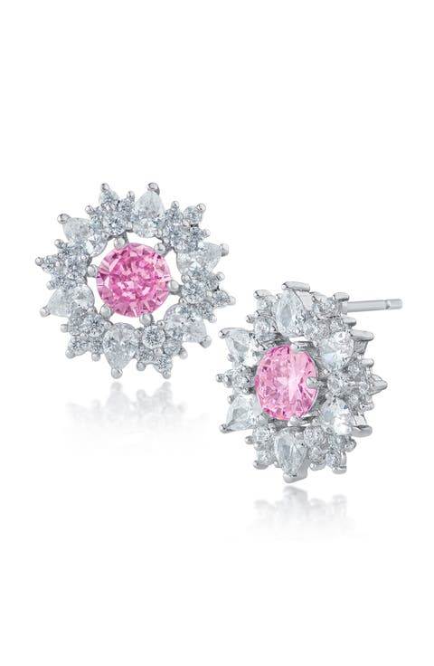 Multicolor Cubic Zirconia Button Halo Stud Earrings