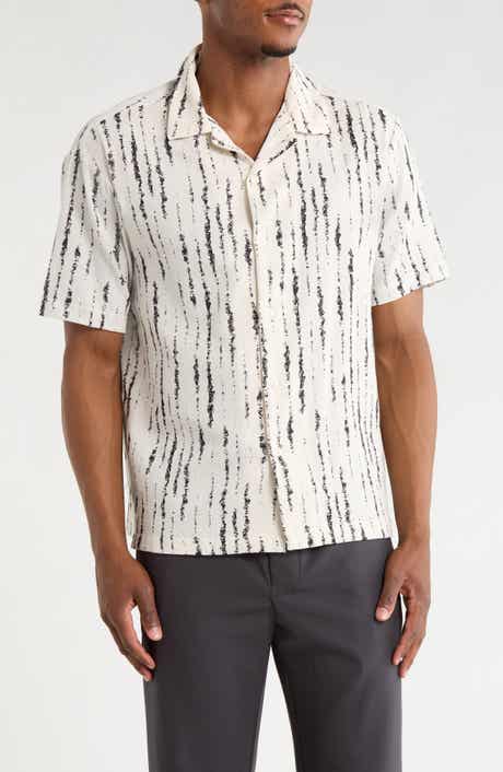 DENIM AND FLOWER Relaxed Fit Irregular Stripe Camp Shirt