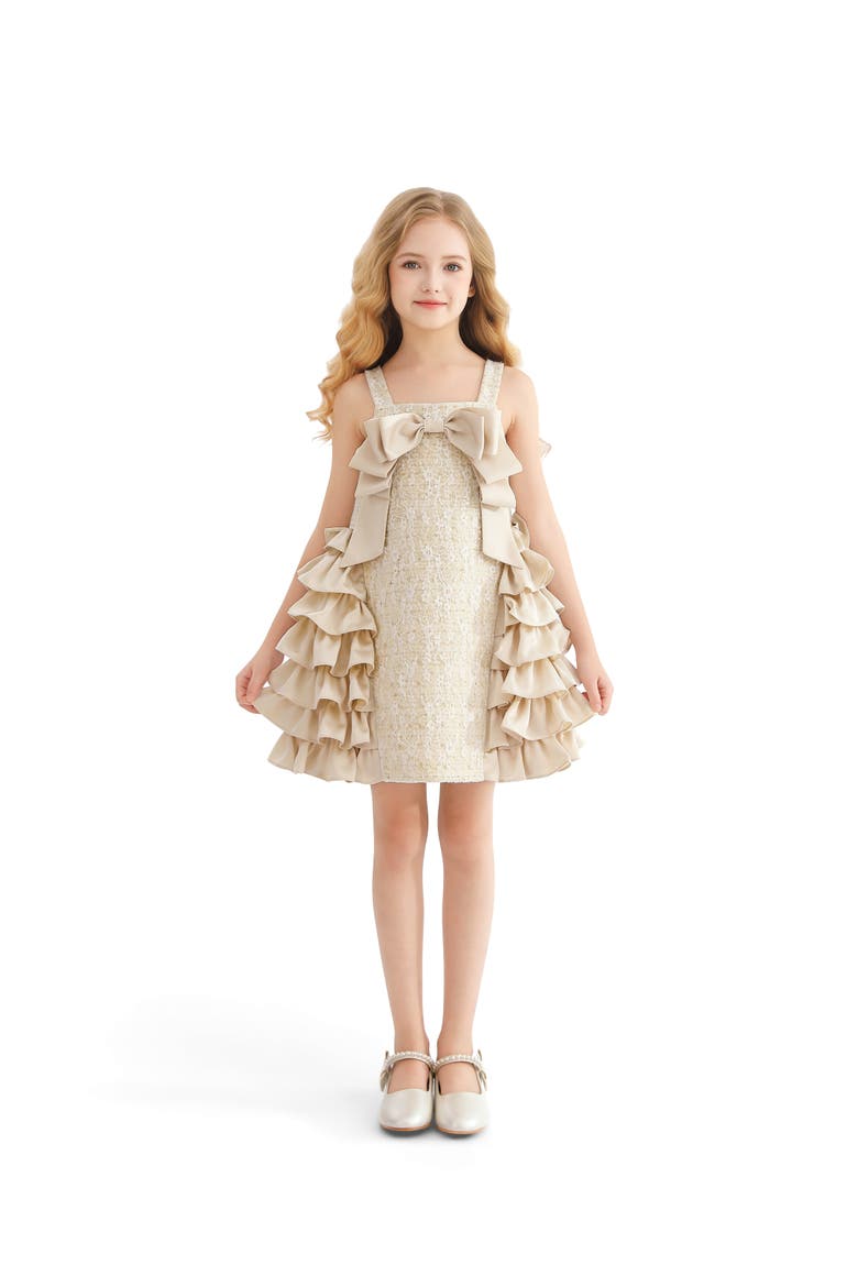 Ruffle Cascade Bow Dress, Alternate, color, Cream