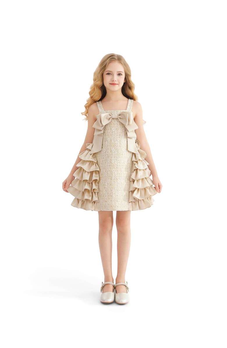Tulleen Ruffle Cascade Bow Dress, Alternate, color, Cream