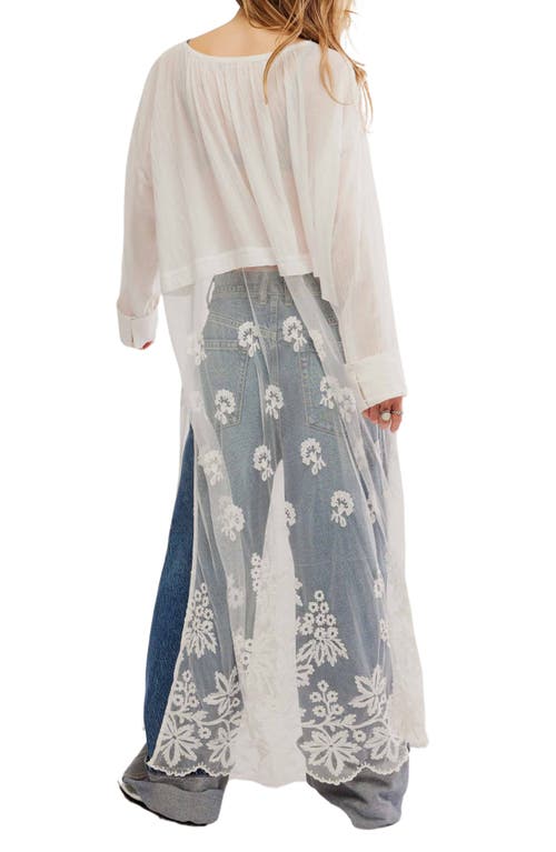 Free People Willow Embroidered Mesh Mixed Media Maxi Tunic Top In Optic White