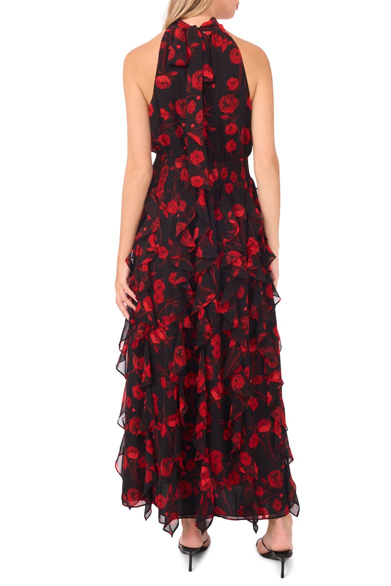Sleeveless Cascade Ruffle Maxi Dress, Alternate, color, RICH BLACK