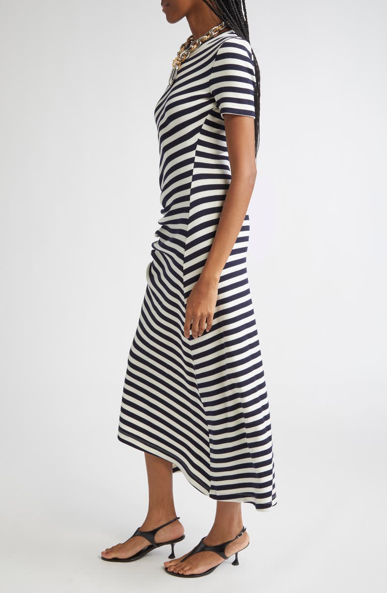 Rabanne Draped Stretch Virgin Wool Midi Dress, Alternate, color, Navy / Cream