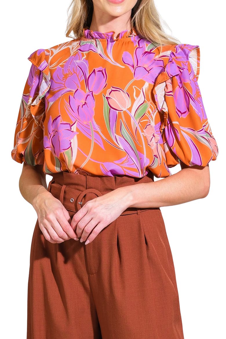 Floral Print Top, Main, color, RUST