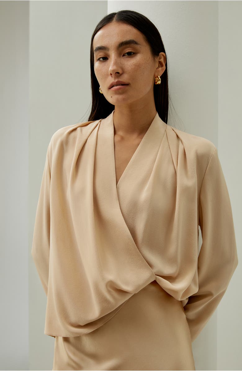 Lilysilk Silk Crêpe de Chine Long Sleeve Blouse, Alternate, color, Pale Gold