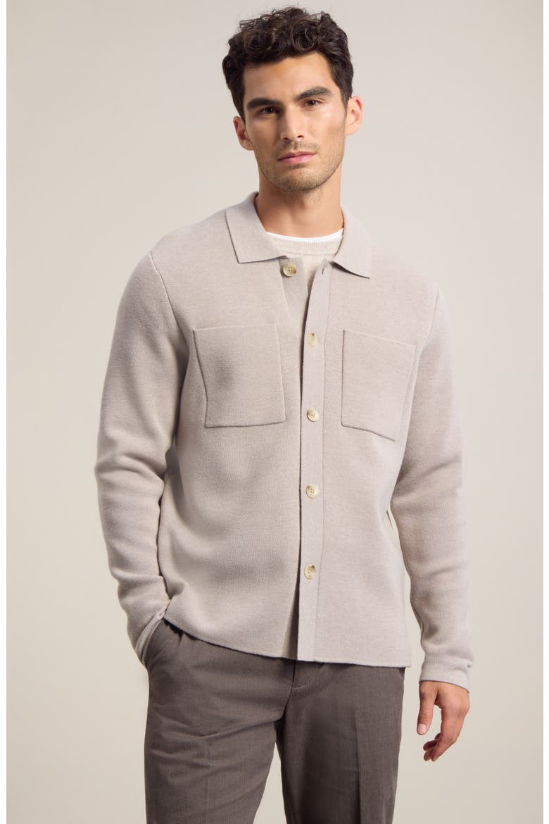 Merino Wool Blend Button Front Cardigan, Main, color, TAN COBBLESTONE HEATHER