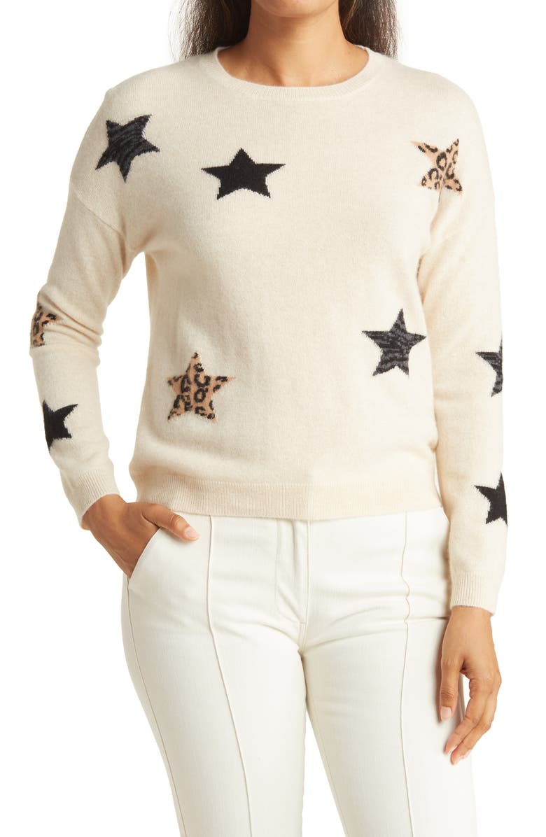 Magaschoni Cashmere Crewneck Novelty Star Sweater, Main, color,