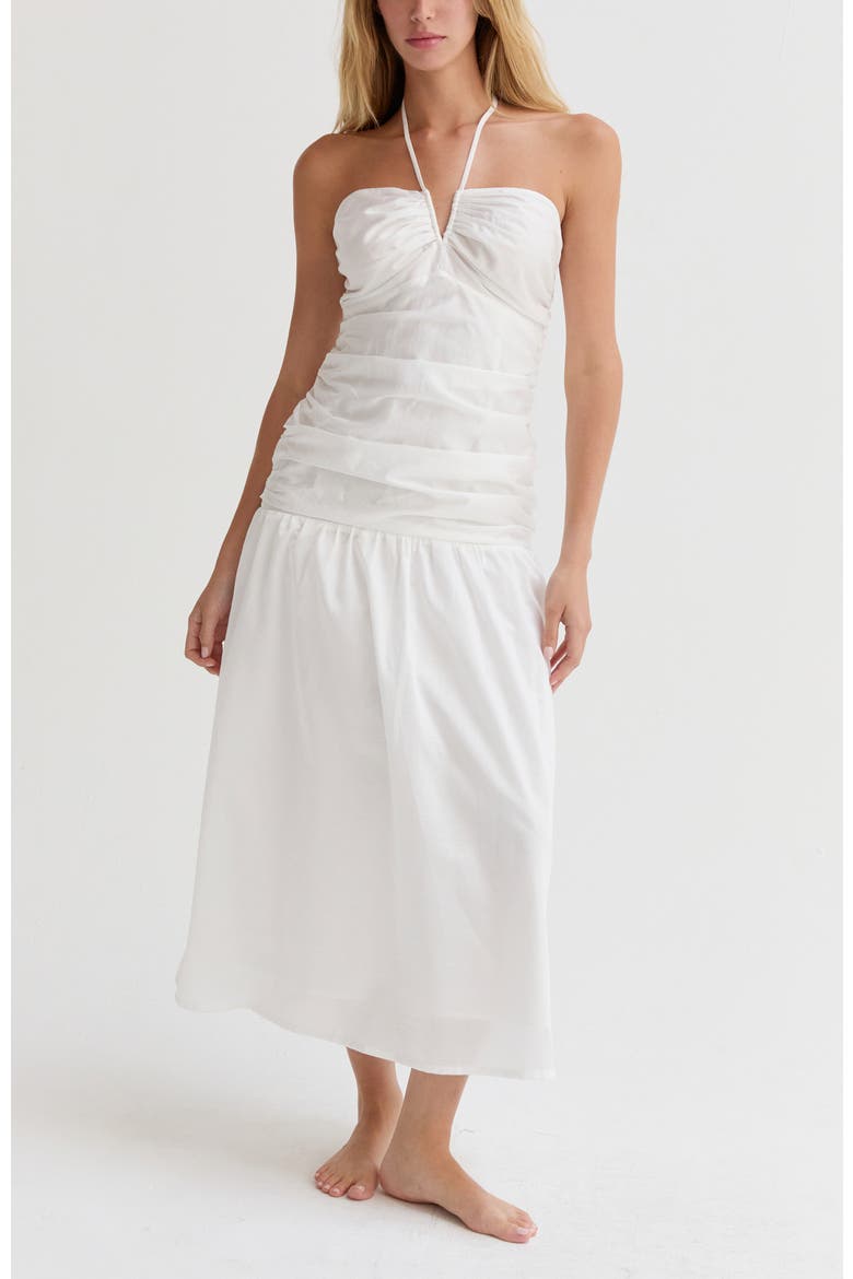 Shirred Halter Tencel Blend Midi Dress, Main, color, White