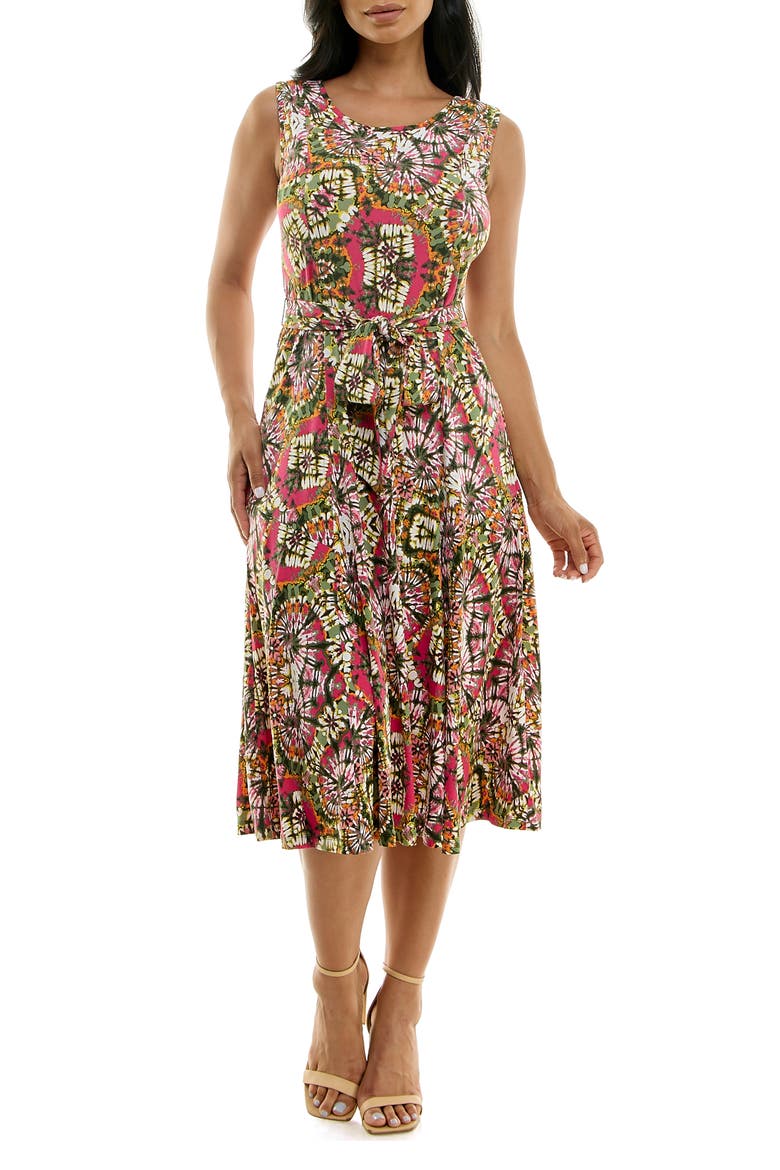 Crewneck Sleeveless Midi Dress, Main, color, OLIVE/CORAL MULTI