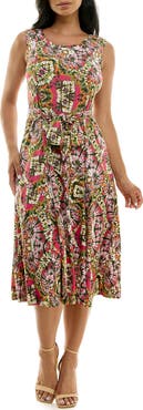 Nina Leonard Crewneck Sleeveless Midi Dress