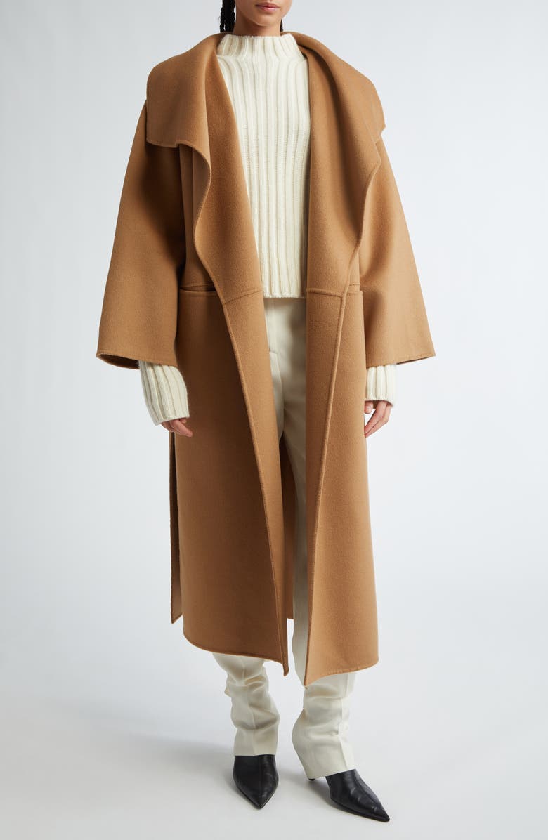 TOTEME Annecy Open Front Wool & Cashmere Coat, Alternate, color, Camel