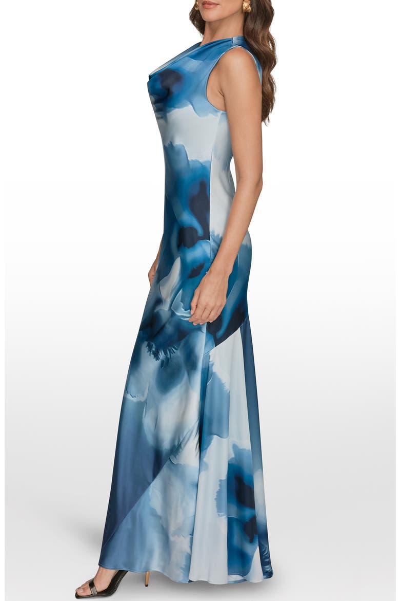 Printed Cowl Neck Gown, Alternate, color, WASHED INDIGO