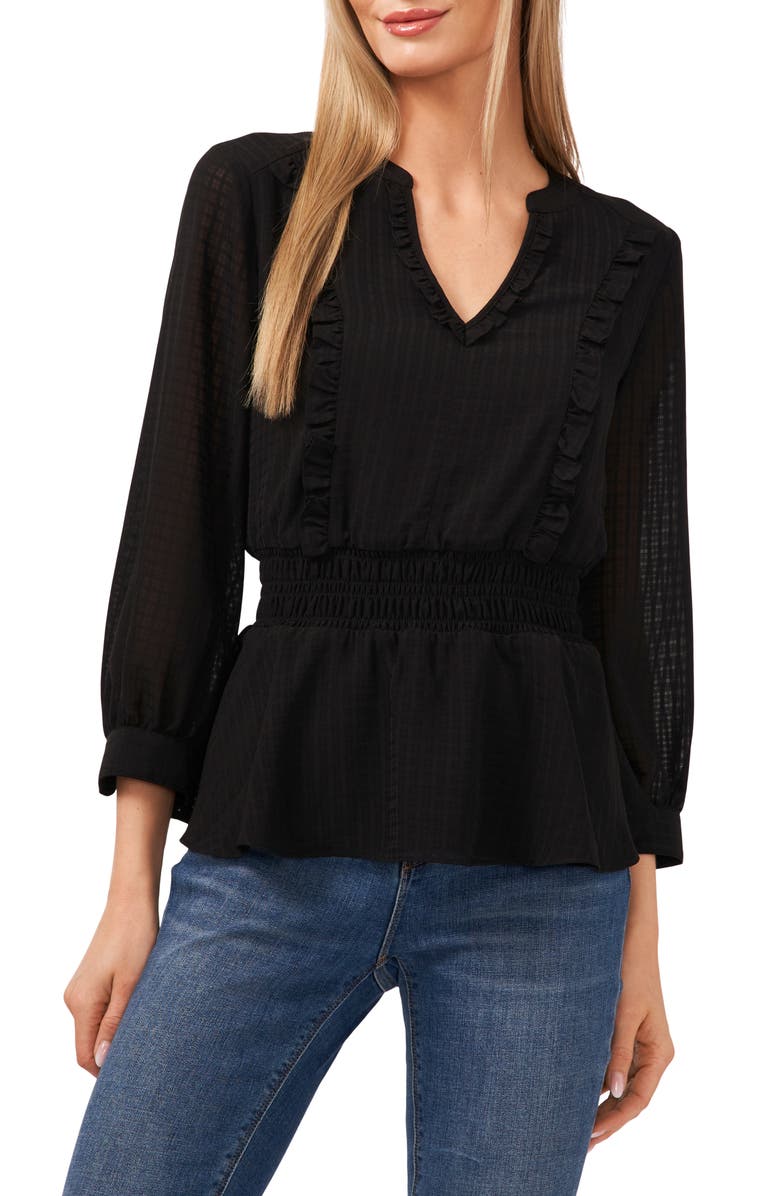 CeCe Ruffle Split Neck Chiffon Blouse, Main, color, 