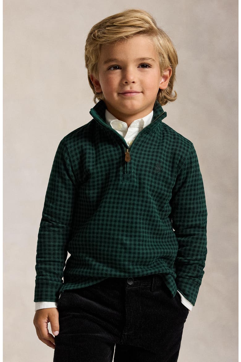 Kids' Check Estate Rib Quarter Zip Pullover, Alternate, color, MICRO HOLIDAY CHECK