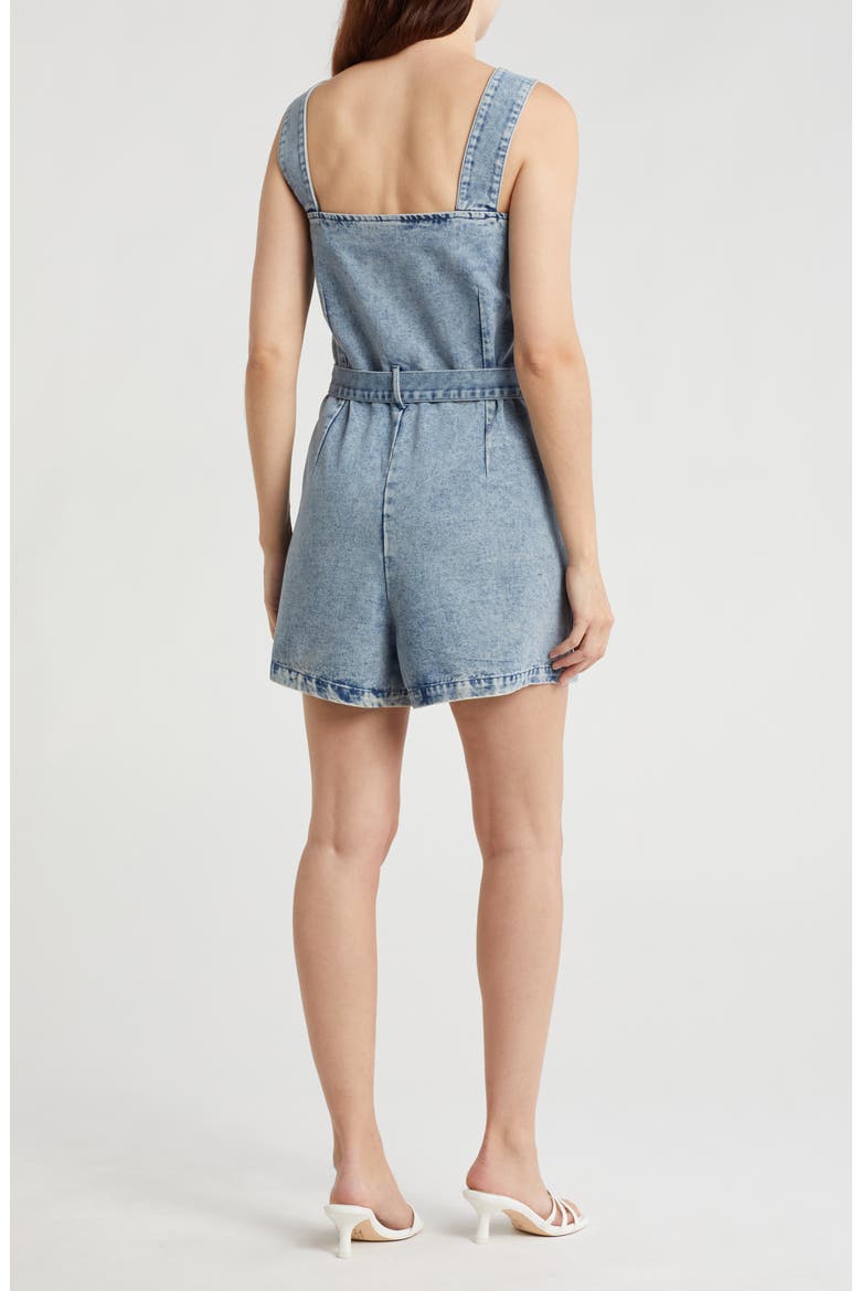 Belted Denim Romper, Alternate, color, MEDIUM WASH