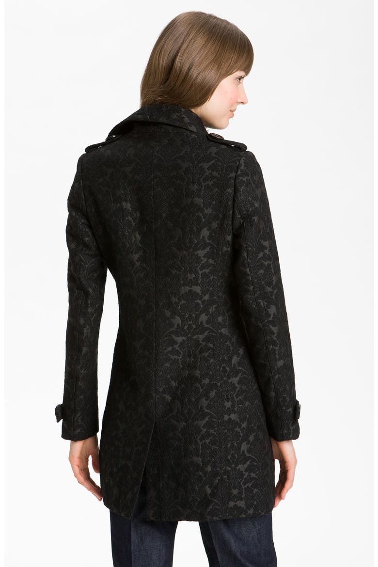 Brocade Double Breasted Coat, Alternate, color, BLACK