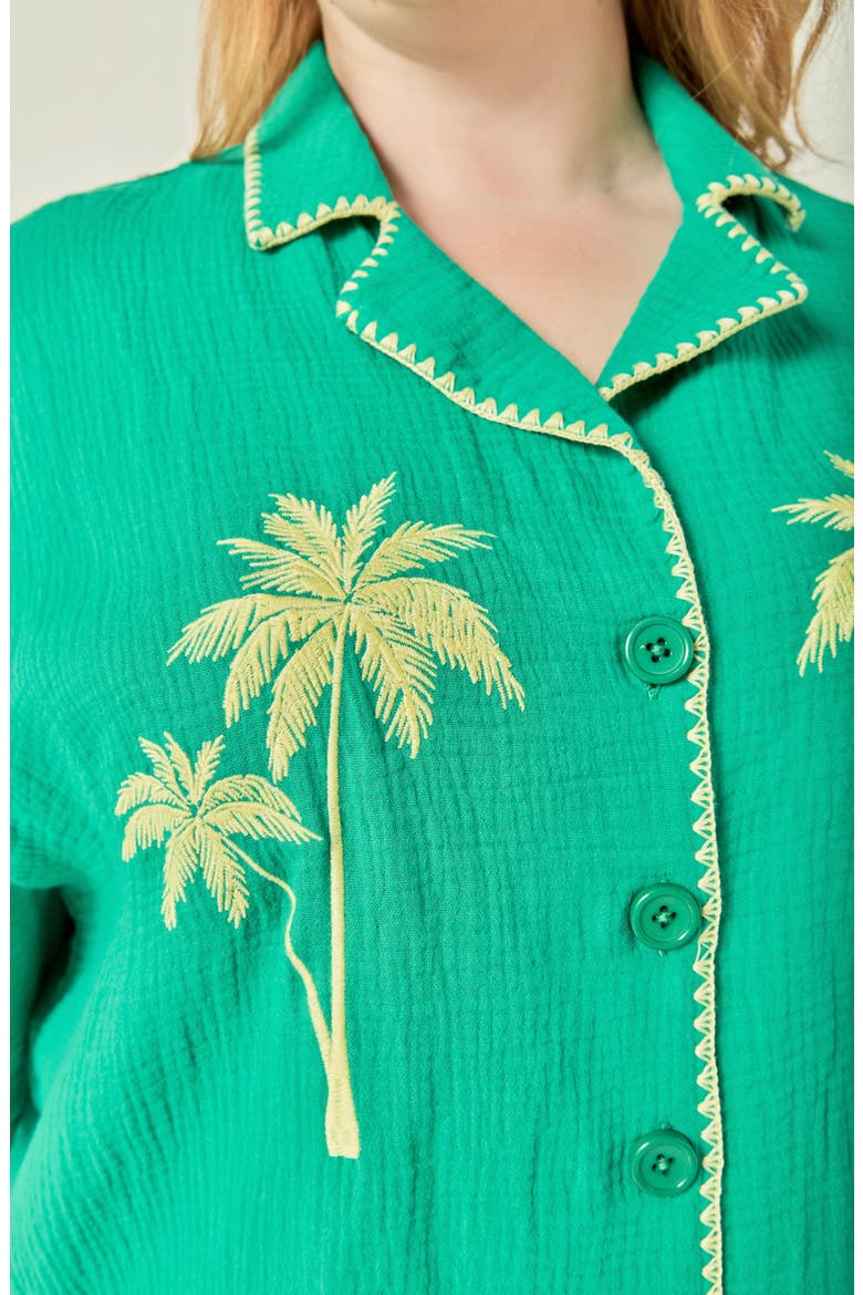 Tropical Embroidered Cotton Camp Shirt, Alternate, color, GREEN