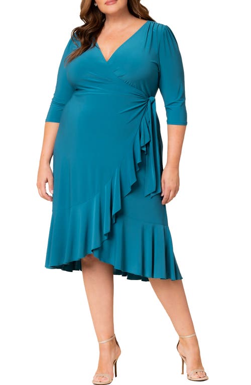 Kiyonna Whimsy Wrap Dress In Blue Jade