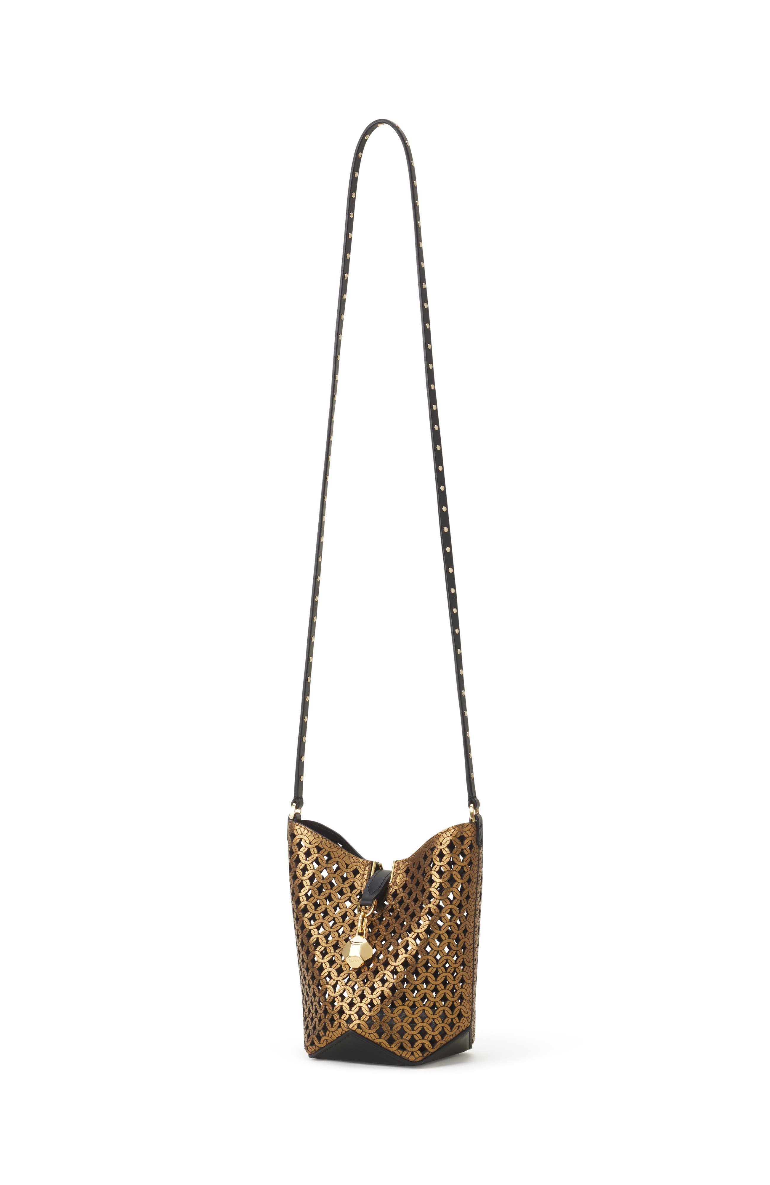 Catch By Lanvin Nano Bucket Bag In Shiny Leather, Alternate, color, Bronze/Black