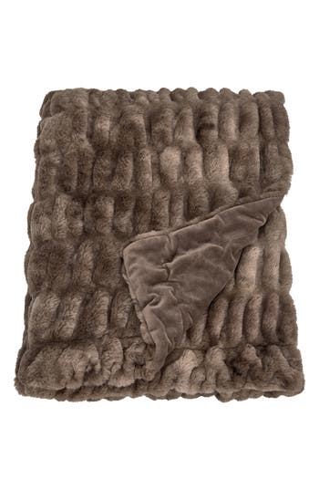 Woven & Weft Faux Fur Reversible Throw Blanket In Brown