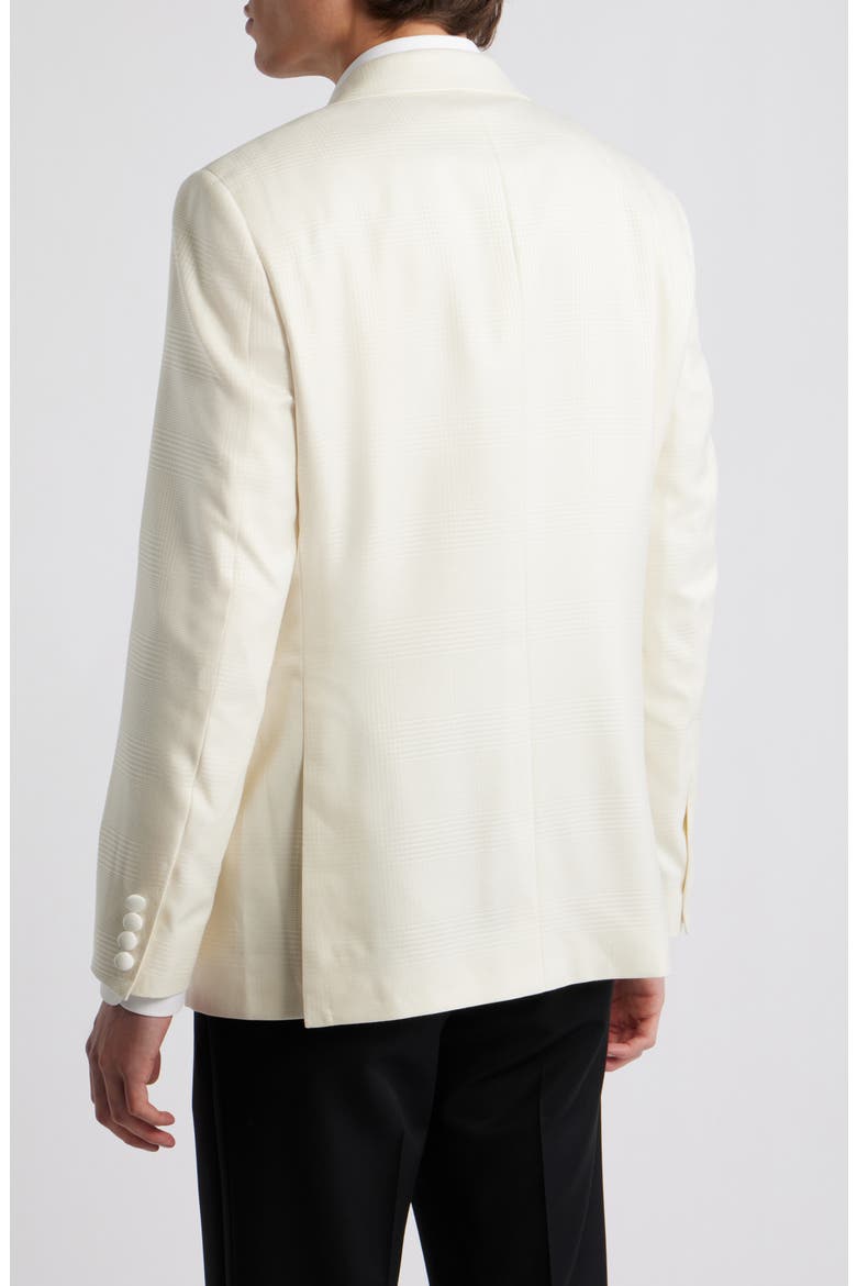 Ivory Plaid Jacquard Wool & Silk Peak Lapel Dinner Jacket, Alternate, color, OFF WHITE