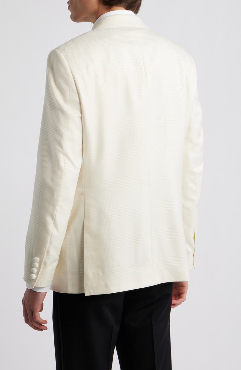 Heritage Gold Ivory Plaid Jacquard Wool & Silk Peak Lapel Dinner Jacket, Alternate, color, Off White