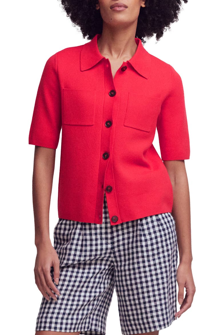Knit Button-up Top, Main, color, POPPY RED
