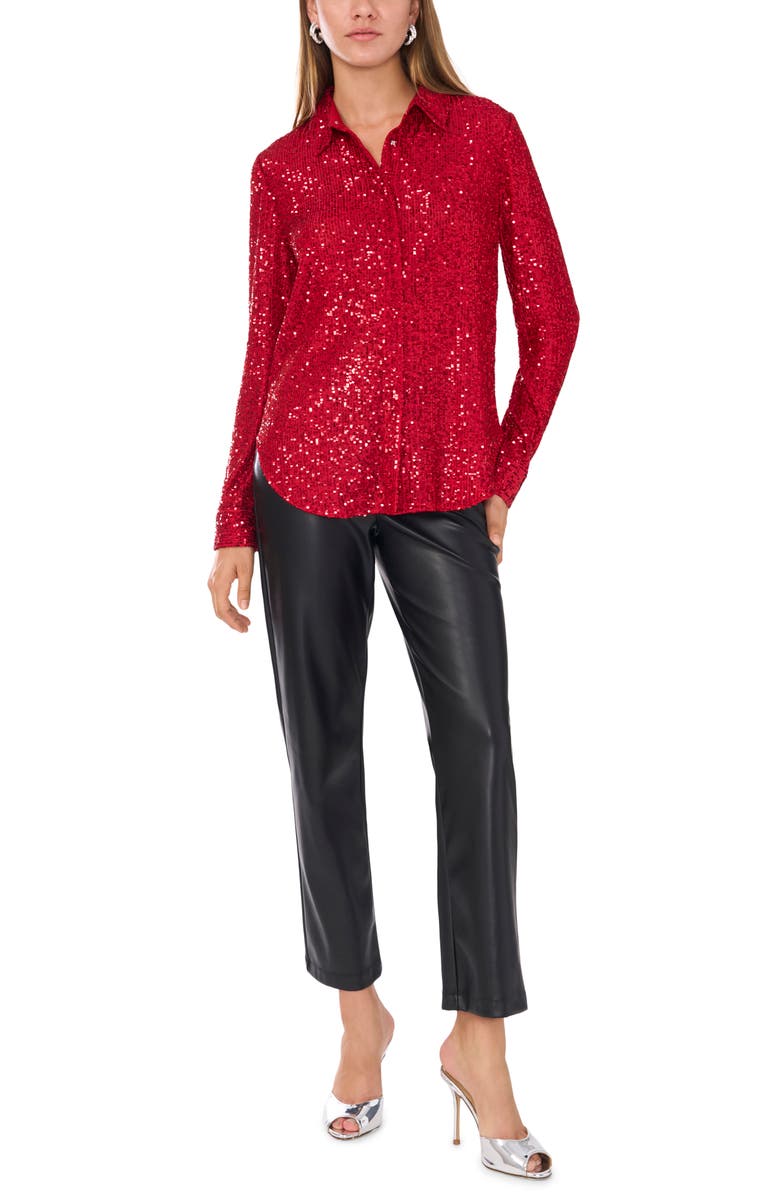 Vince Camuto Sequin Button-Up Shirt, Alternate, color, Ultra Red