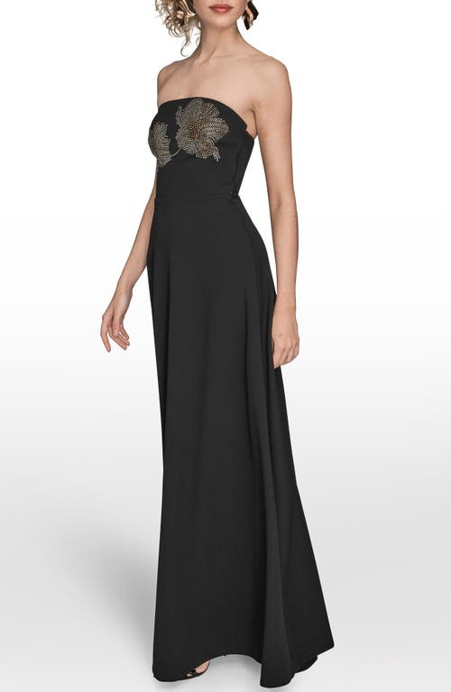 Donna Karan New York Placed Beaded Floral Strapless Gown In Black