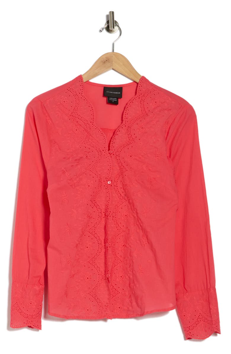 Forgotten Grace Eyelet Embroidered Button-Up Shirt, Alternate, color, Teaberry