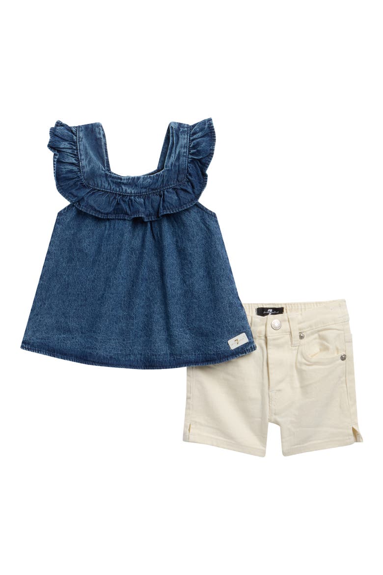 Ruffle Denim Tank & Shorts Set, Main, color, FOREVER BLUE
