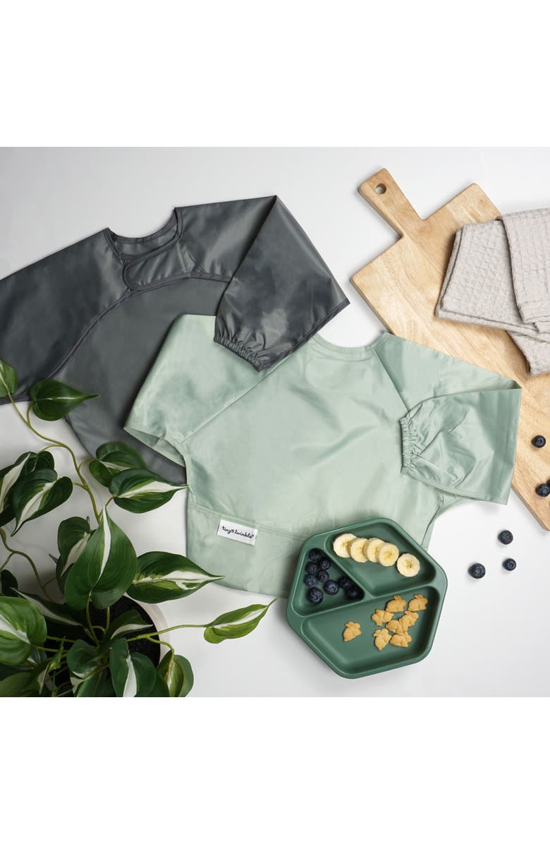Tiny Twinkle Mess-Proof/Waterproof 2-Pack Long-Sleeve Bib, Alternate, color, Sage Charcoal