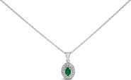 Haus of Brilliance 14K White Gold Oval Green Emerald and Diamond Halo Pendant Necklace