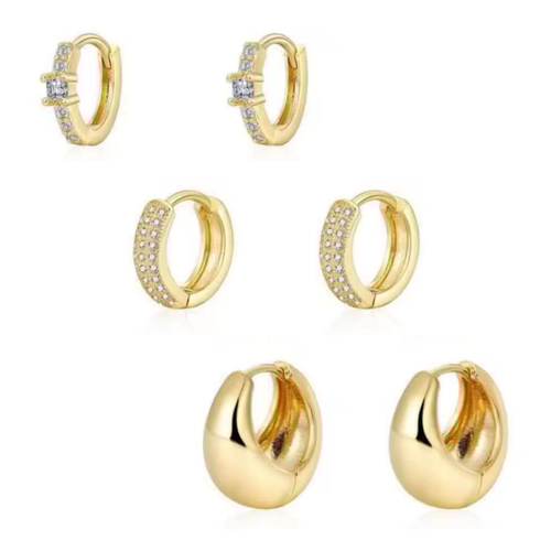 Hollywood Sensation Dainty Huggie Hoop Earrings -3 Pairs In Gold