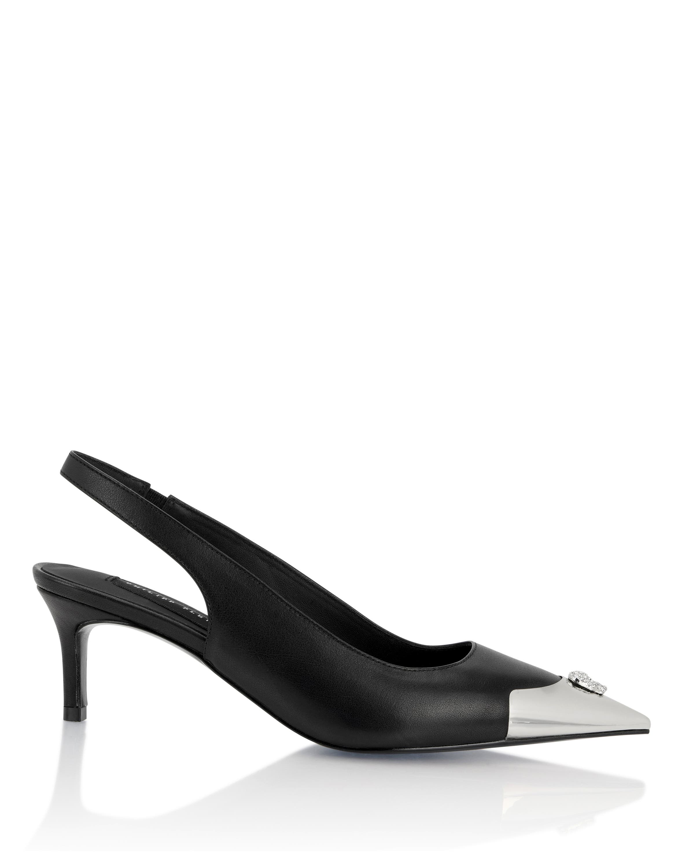 Leather Slingback Shoes Skull Toe Women, Alternate, color, black