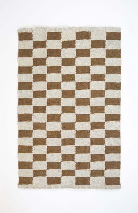 Zapotec Checkered Handwoven Flatweave Wool Rug